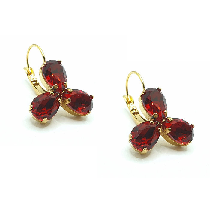 Atelier Albertine Goud Vergulde oorbellen rode Swarovski Crystals