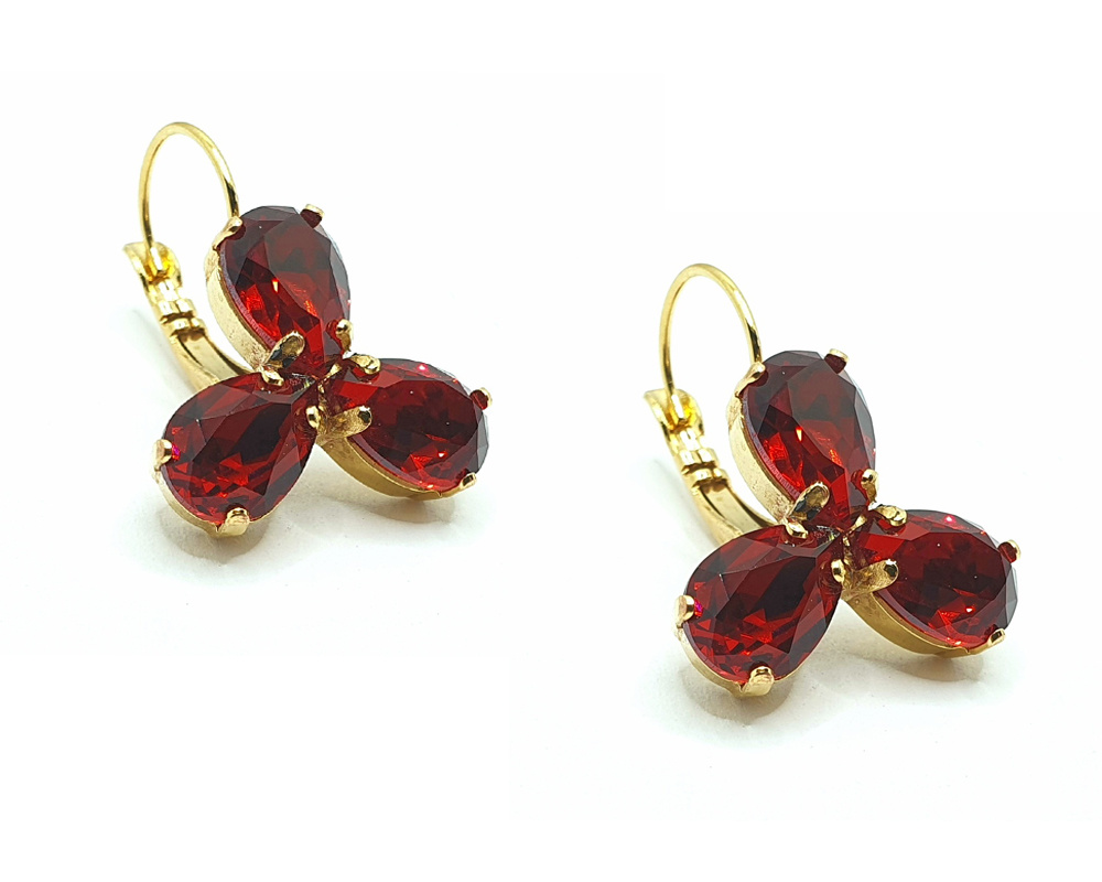 Atelier Albertine Goud Vergulde oorbellen rode Swarovski Crystals
