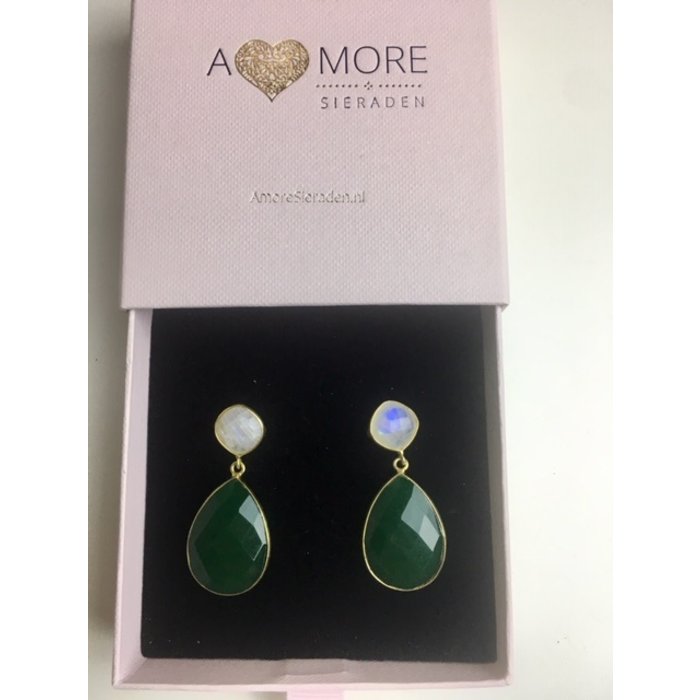 Atelier Albertine Sterling zilveren oorbellen Onyx en Maansteen