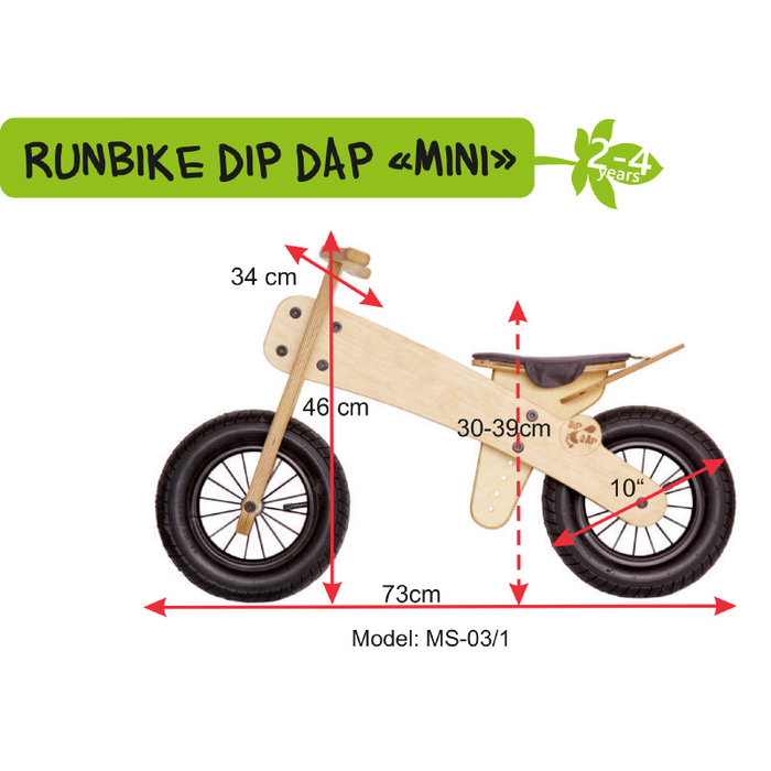 Dipdap Houten loopfiets Houten loopfiets blank hout met extra's