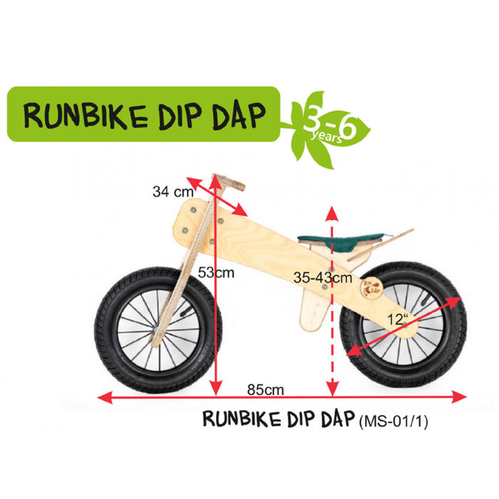 Dipdap Houten loopfiets Houten loopfiets blank hout met extra's