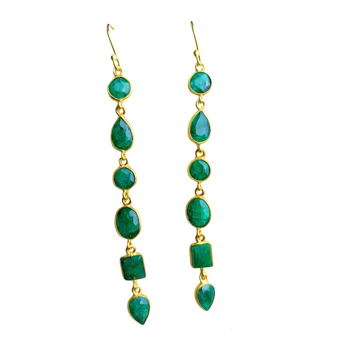 Atelier Albertine 925 vergulde oorbellen met smaragd groene edelstenen