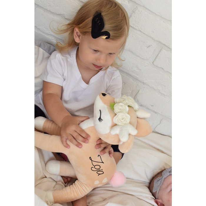 MeToo Metoo pluche hert knuffel Large ecru bloemen