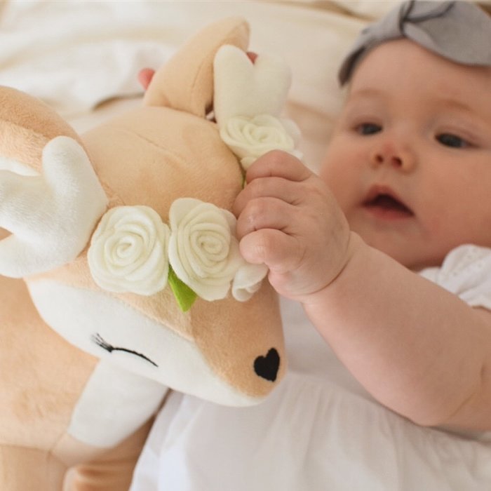 MeToo Metoo pluche hert knuffel Large ecru bloemen