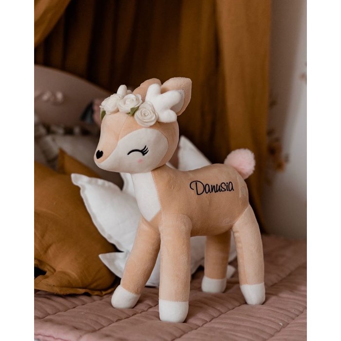 MeToo Metoo pluche hert knuffel Large ecru bloemen