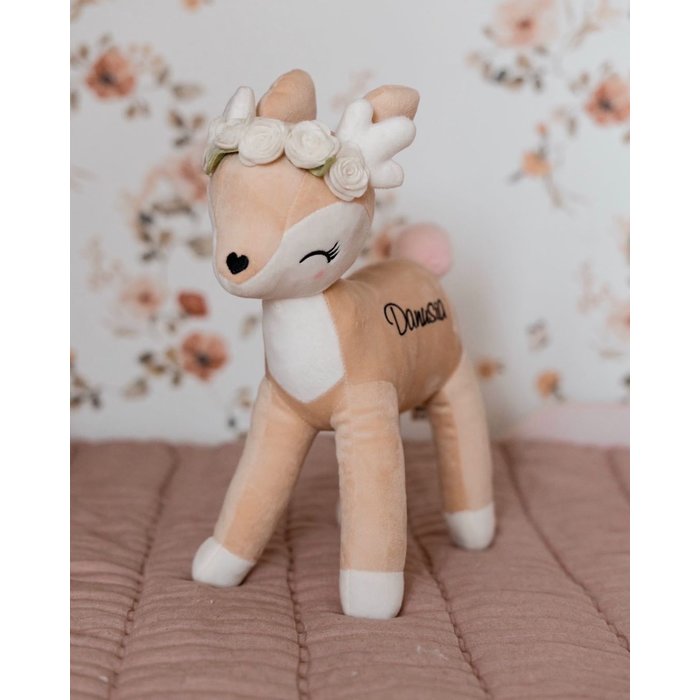 MeToo Metoo pluche hert knuffel Large ecru bloemen