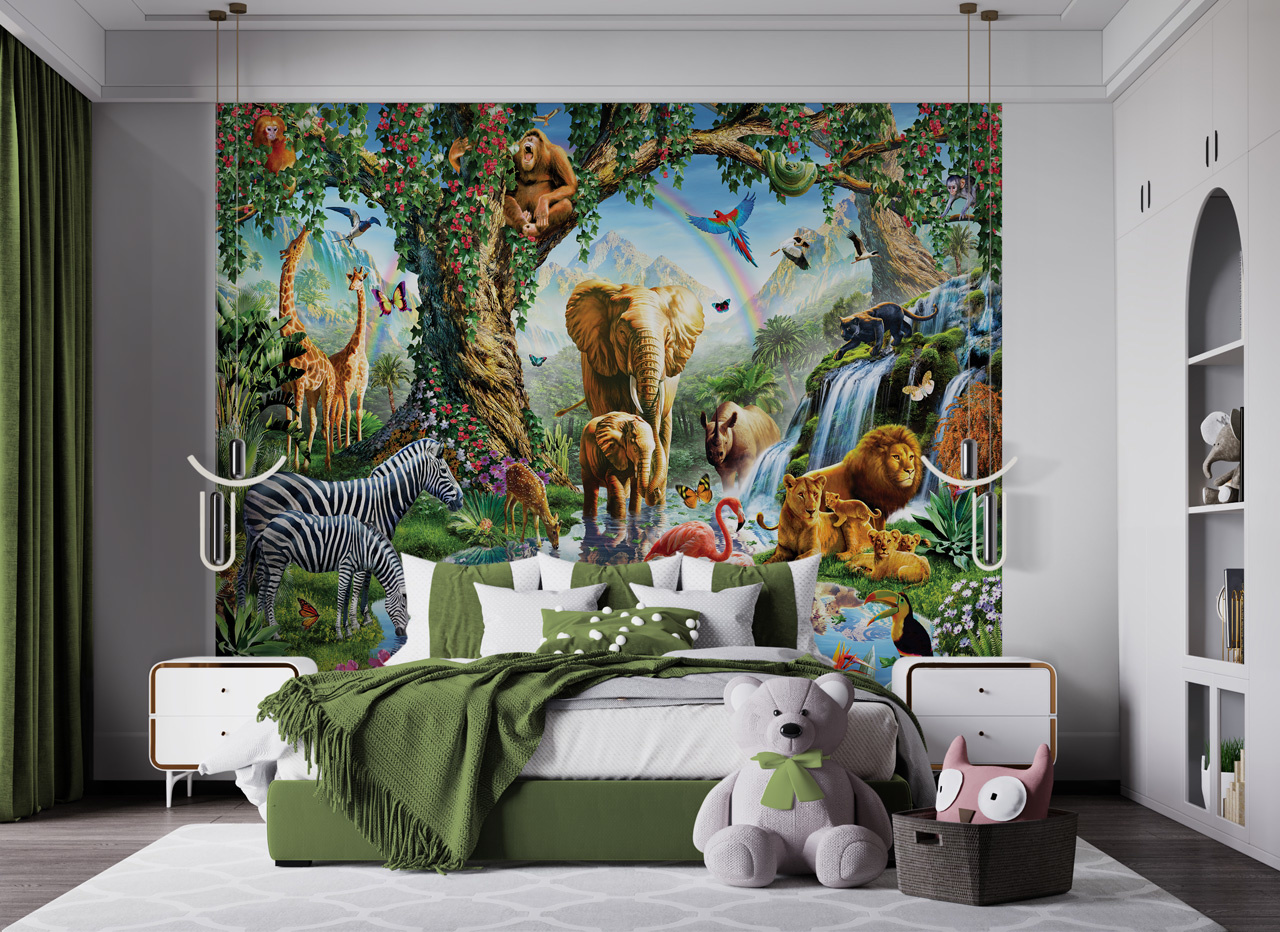 Het eens zijn met rundvlees Serena Behang je kamer met deze prachtige Jungle Dieren met Flamingo ! - Roos &  Tijn Designerstore