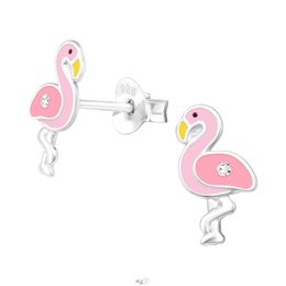 Amore Sieraden 925 zilveren oorbellen Flamingo