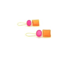 Atelier Albertine Vermeil gouden oorbellen  roze fuchsia onyx en oranje carneool