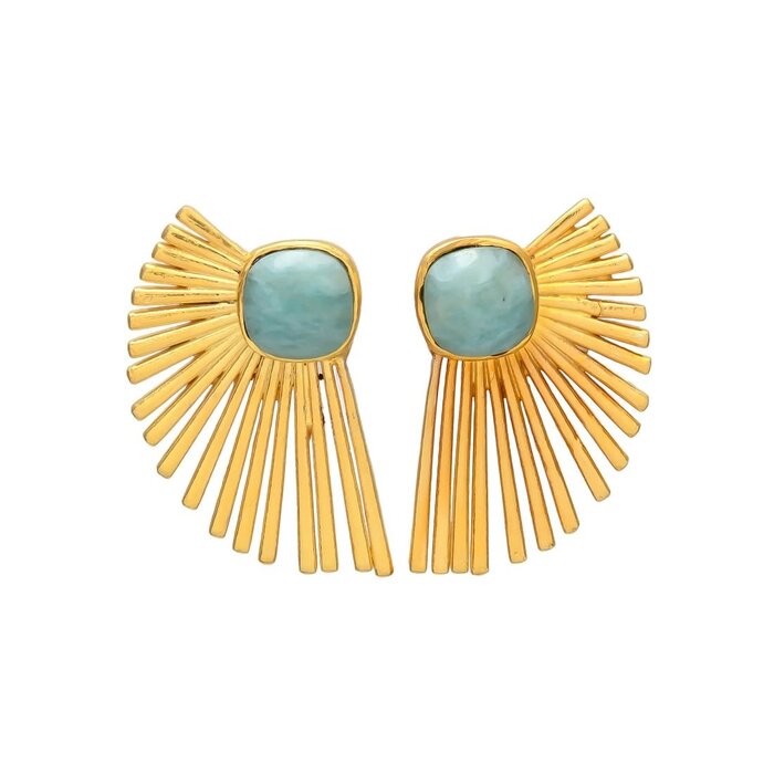 Atelier Albertine 18k vergulde waaier oorbellen amazoniet