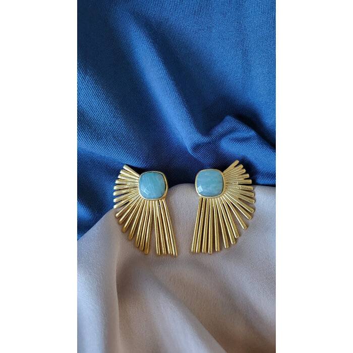 Atelier Albertine 18k vergulde waaier oorbellen amazoniet