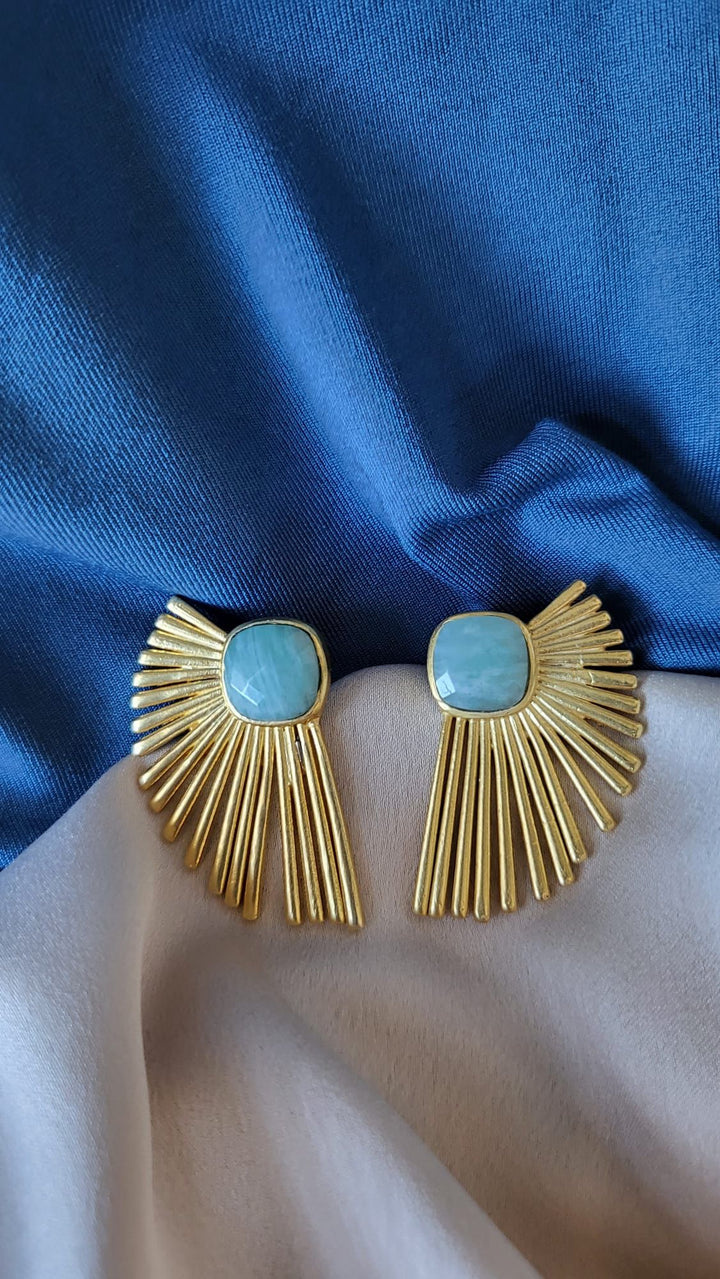 Atelier Albertine 18k vergulde waaier oorbellen amazoniet