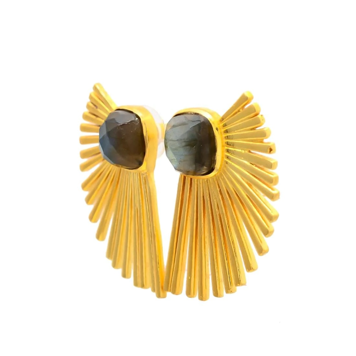 Atelier Albertine 18k vergulde waaier oorbellen met labradoriet