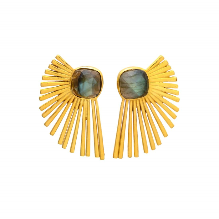 Atelier Albertine 18k vergulde waaier oorbellen met labradoriet