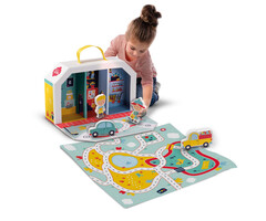 SES Petit Pretenders Draagbaar houten Winkelstraat speelkoffer