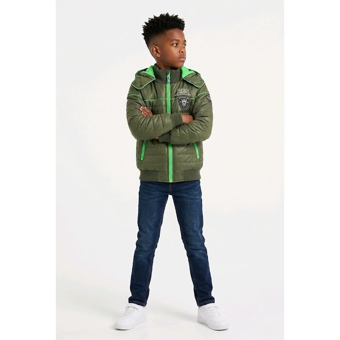 Cars Jeans winterjas legergroen met emblemen