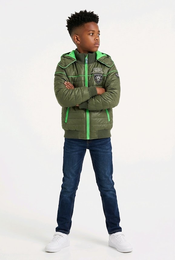 Cars Jeans winterjas legergroen met emblemen