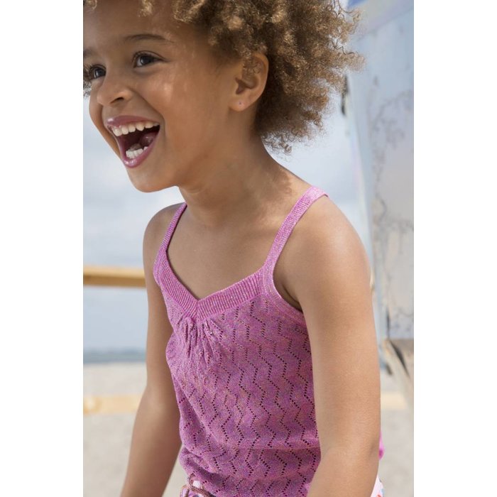 Kidz-Art kleurrijke meisjeskleding outlet ajour topje gebreid lila roze