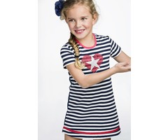 Bampidano stretch jersey jurkje silver and blue stripes met hart