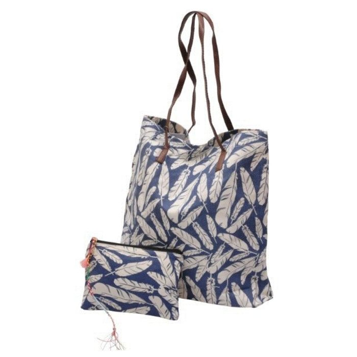 Jozemiek Go2Beach shopper / tassen set blue feathers
