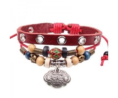 Love Ibiza Stoere leren armband rood 3 in 1