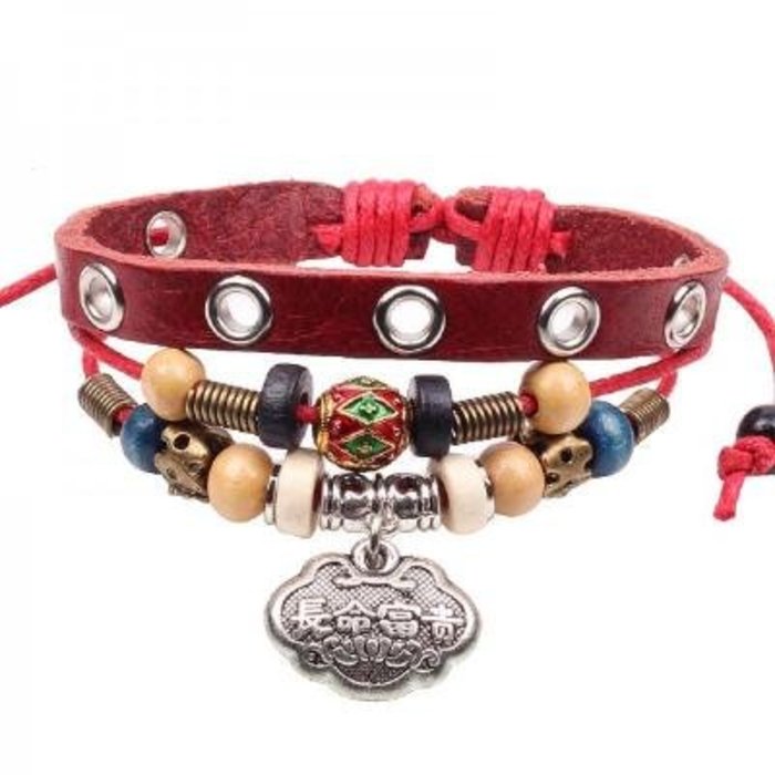 Love Ibiza Stoere leren armband rood 3 in 1