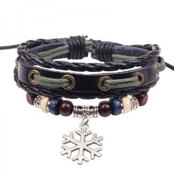 Love Ibiza Stoere leren armband zwart 3 in 1