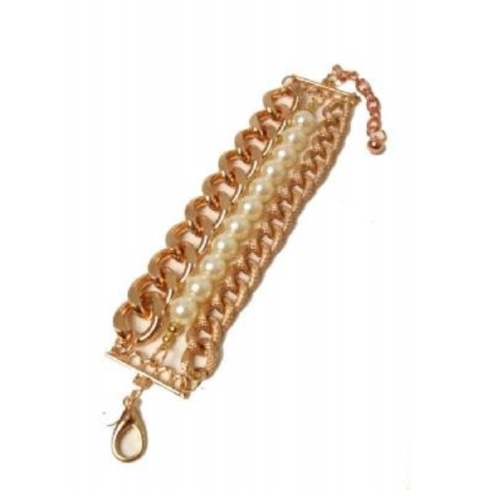 Jozemiek Chunky chain armband gold and pearls