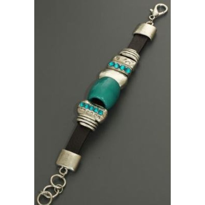 Love Ibiza Stoere armband van leer met applicaties kleur