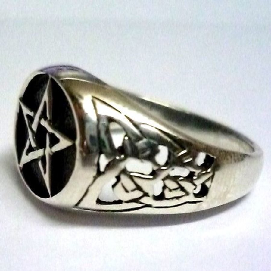 Ring mit Pentagramm, 925 Sterling Silber,-5