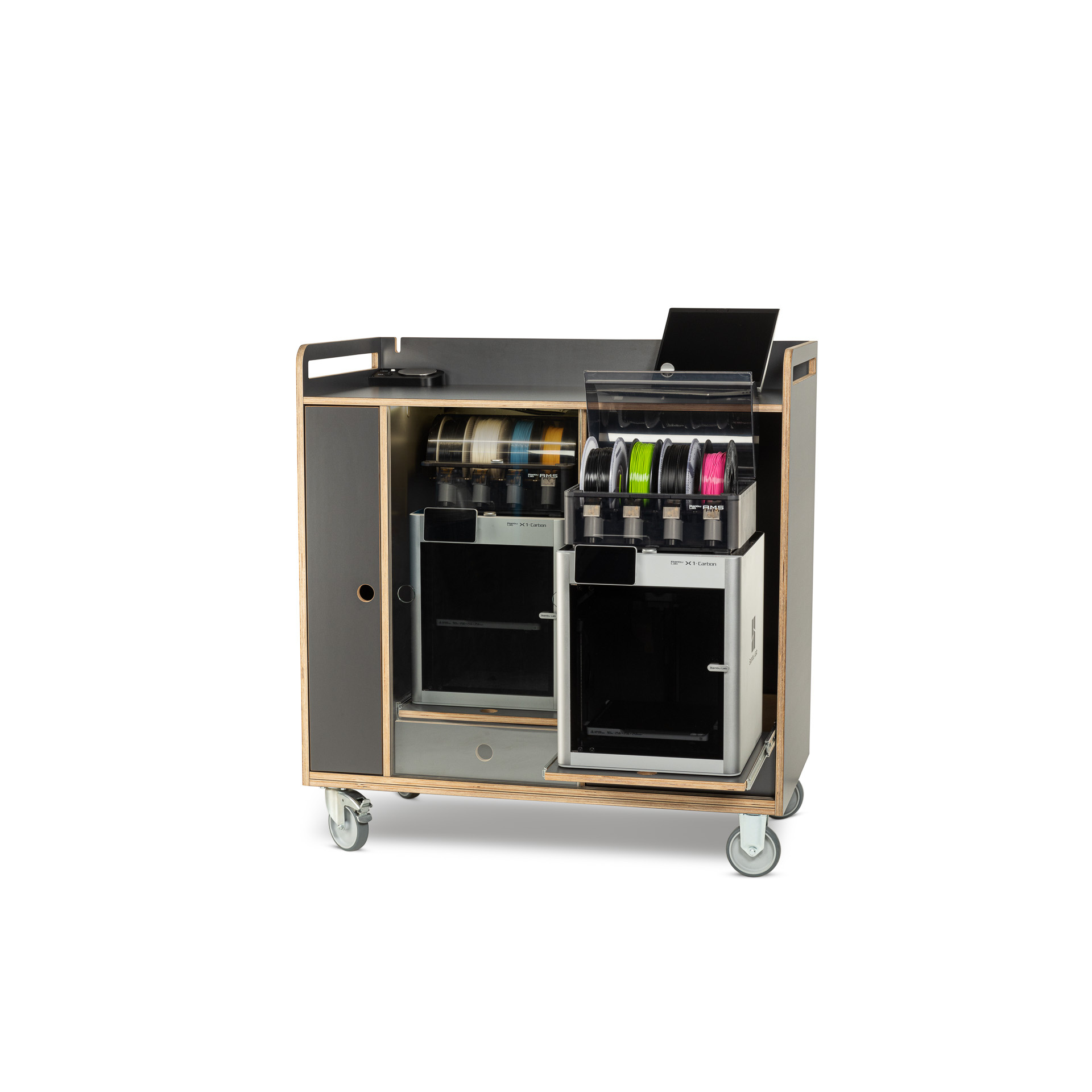 AMPC AMcart gebundeld met 2 Bambu Lab P2S Combo 3D printers