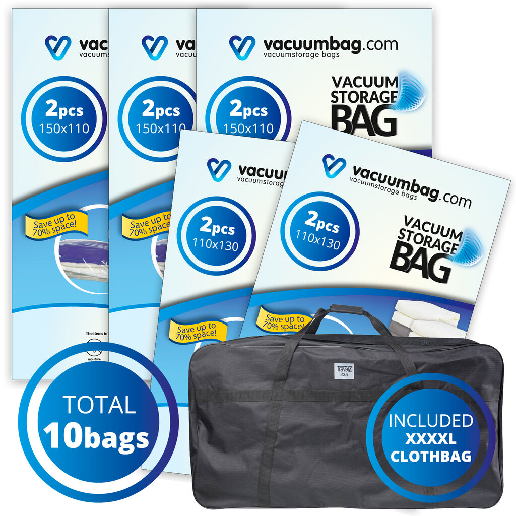 Vacuumbag.com Tuinkussen Vacuumzakken Pakket met opbergtas [Set 10 Zakken+tas]