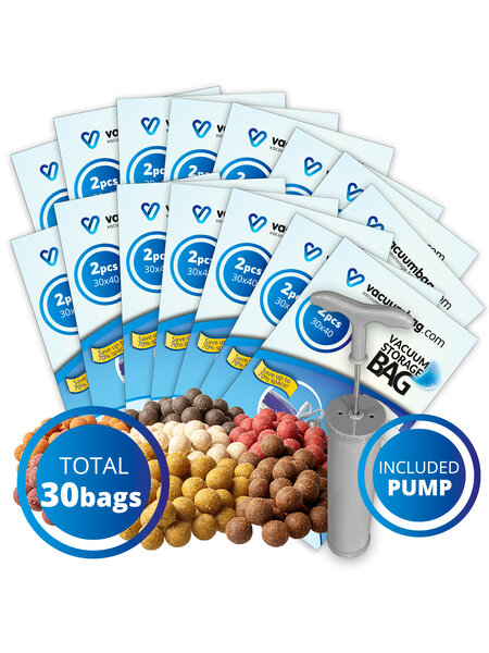 Vacuumbag.com Karper Boilies Vacuumzakken Pakket XL [Set 30 zakken + Pomp]