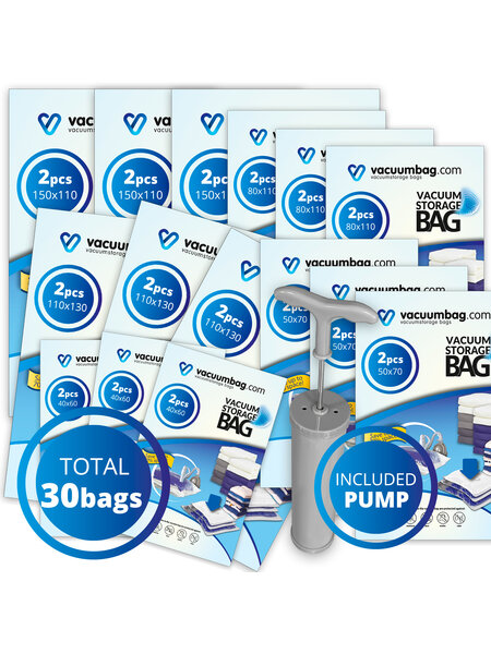 Vacuumbag.com XL Vacuumzakken Pakket Home met pomp [Set 30 zakken+pomp]