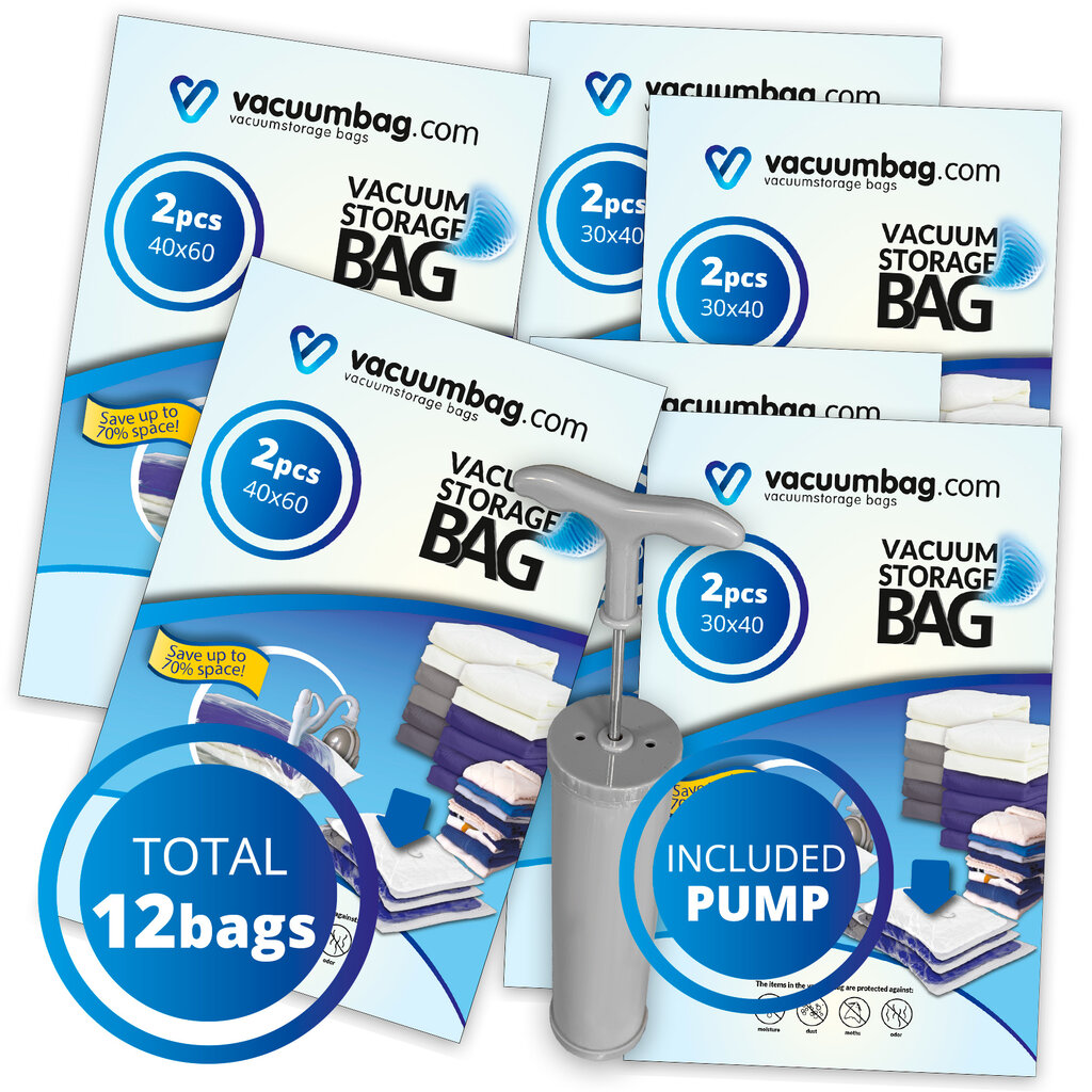 Vacuumbag.com Backpacker Vacuumzakken Pakket [Set 12 zakken+pomp]