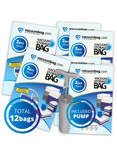 Vacuumbag.com Backpacker Vacuumzakken Pakket [Set 12 zakken+pomp]