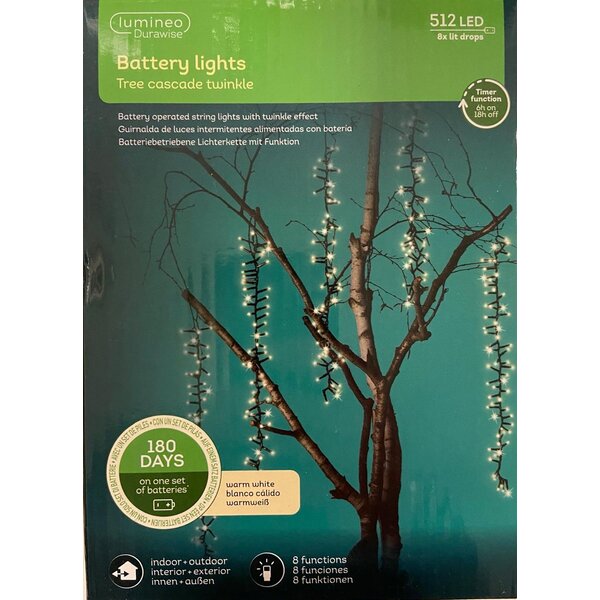 Lumineo Cascade Kerstverlichting 512 LED 8 strengs met twinkel functie voor buiten