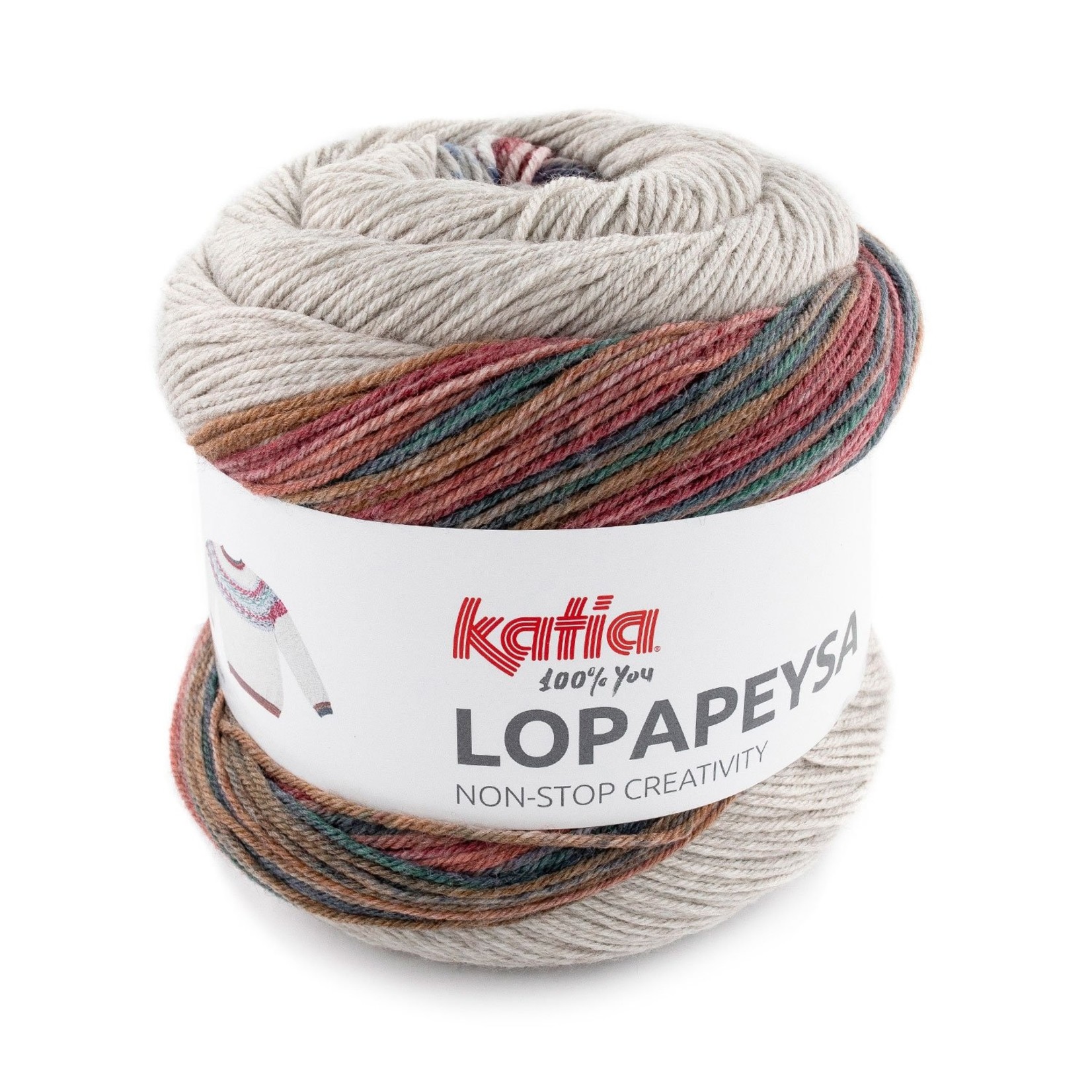 Katia Lopapeysa 102 Rood-Mintgroen-Blauw