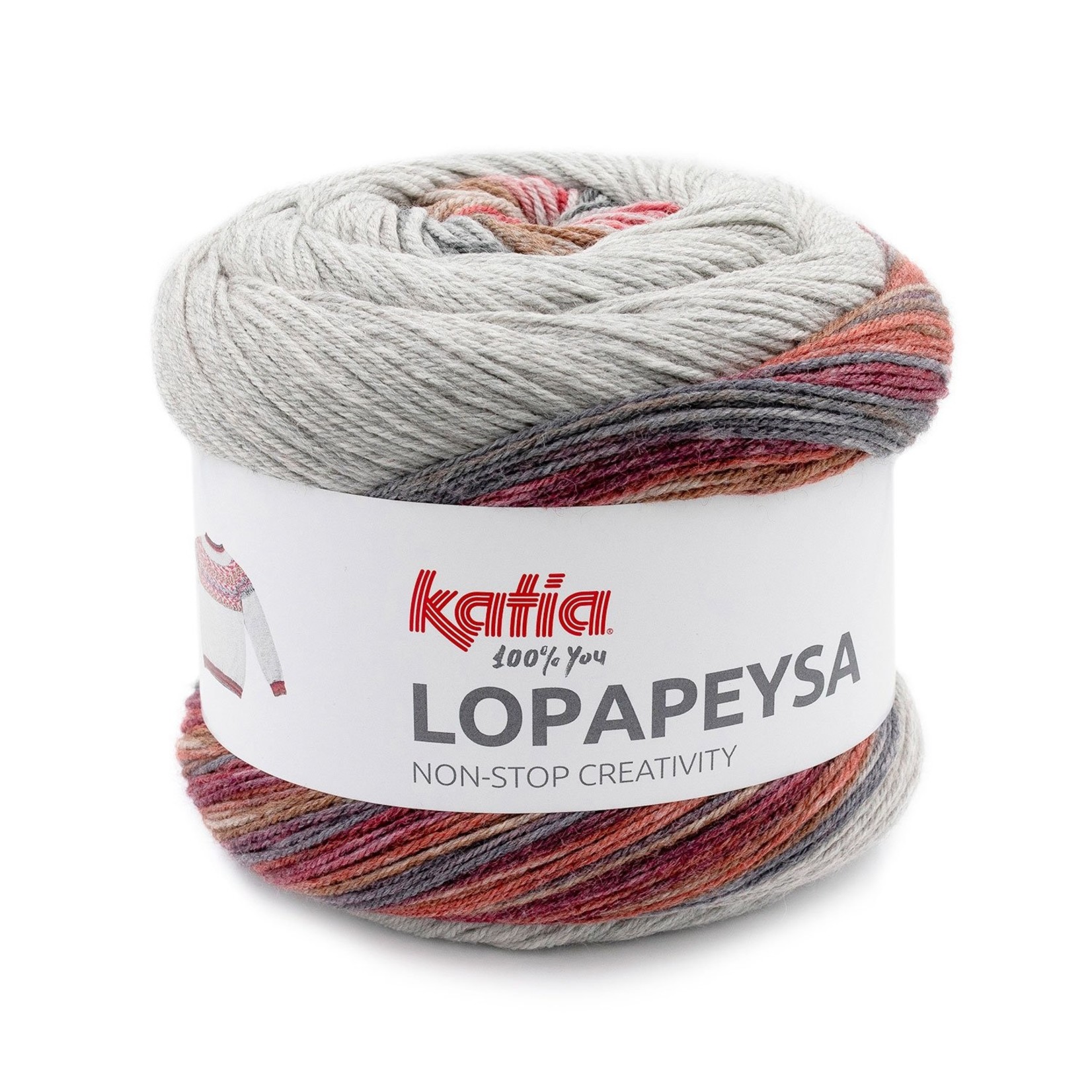 Katia Lopapeysa 202 Rood-Zwart-Roestbruin