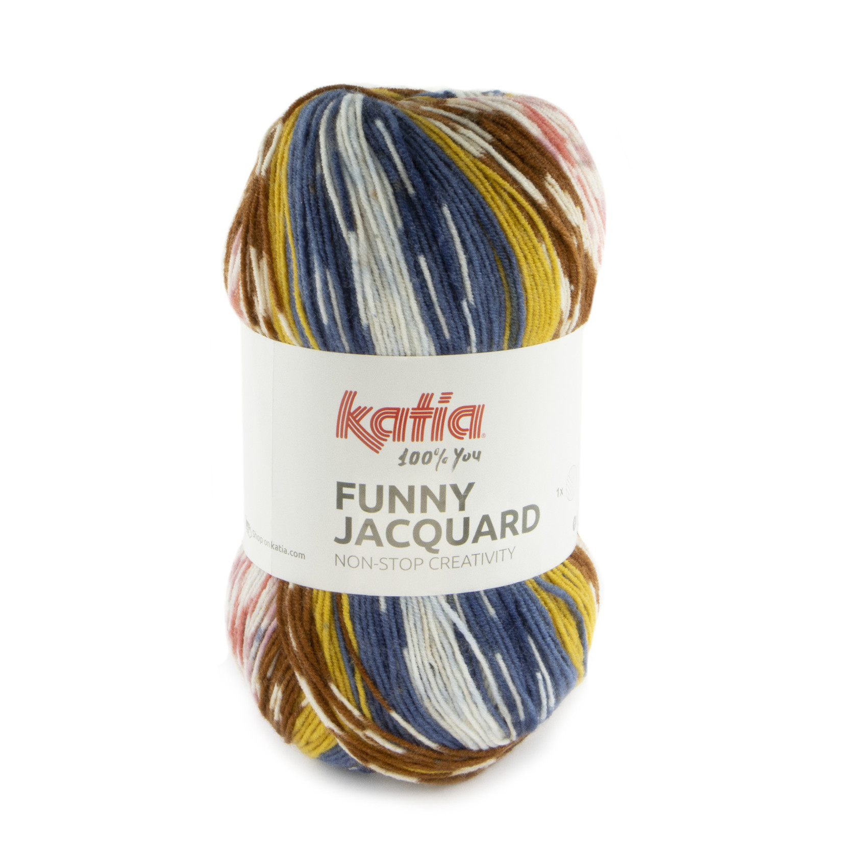 Katia Funny Jacquard 304 Blauw-Oker-Koraal