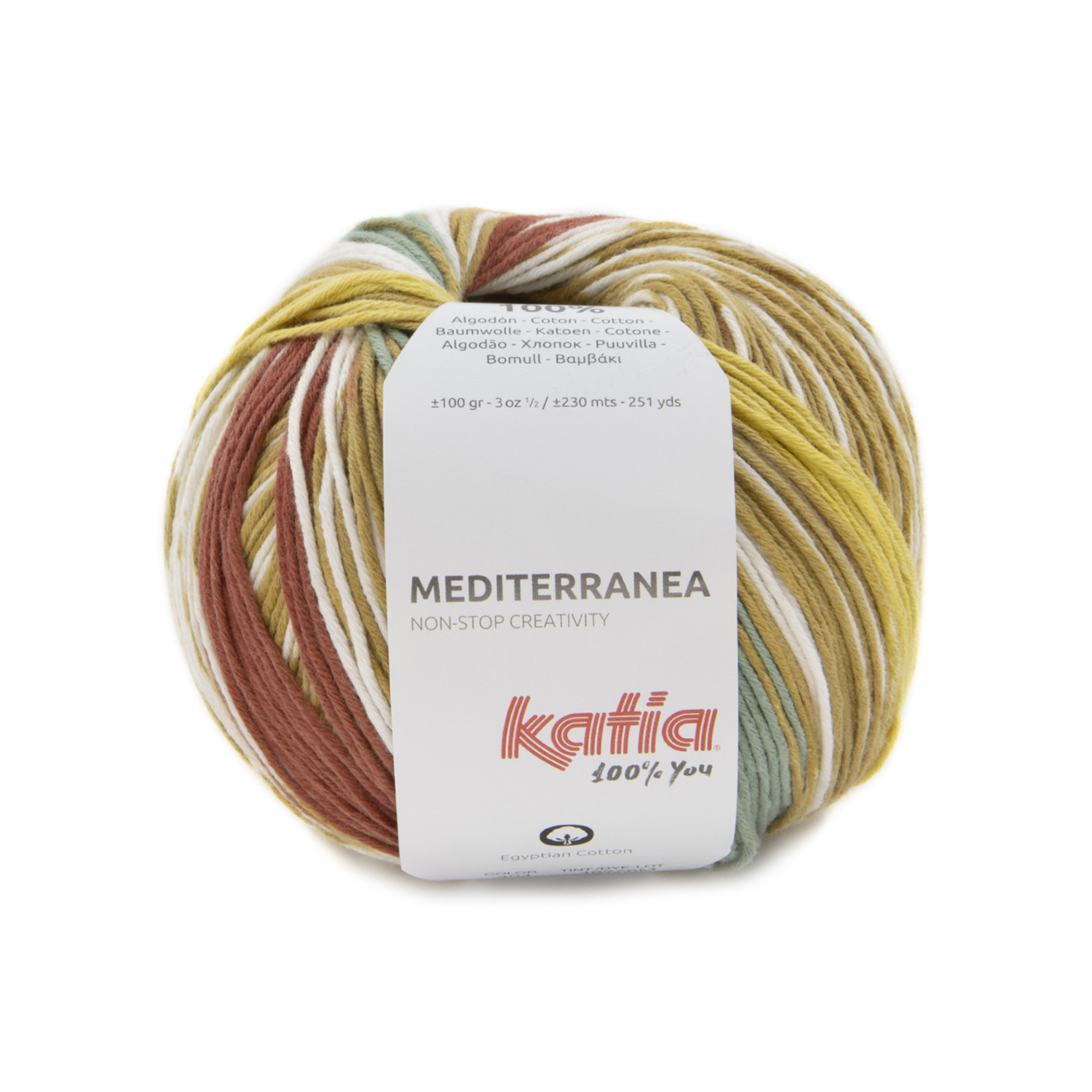 Katia Mediterranea 404 Camel-Oker-Mintgroen-Robijnrood