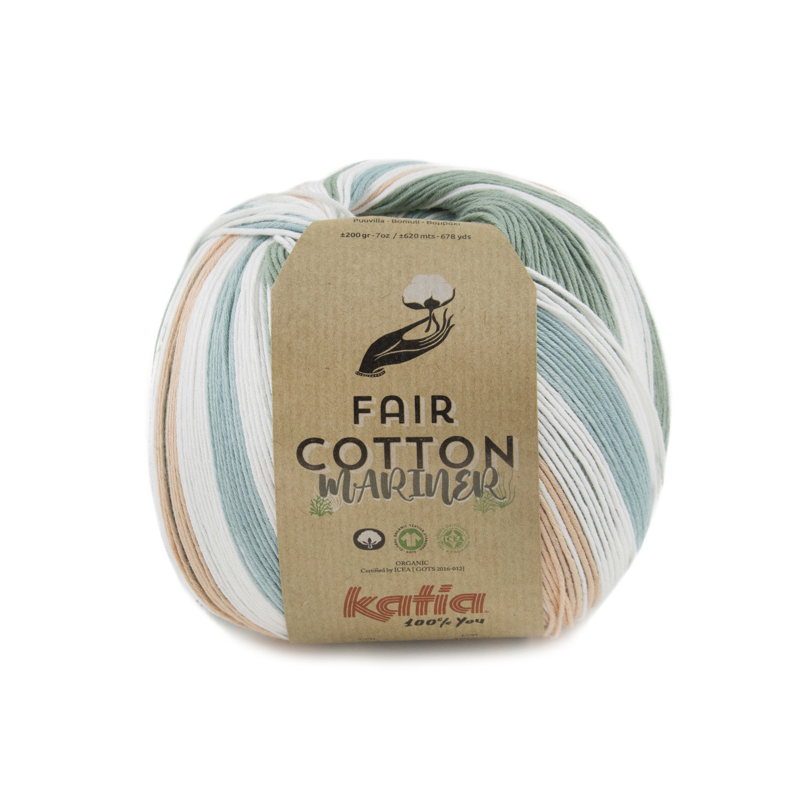 Katia Fair Cotton Mariner 202 Groenblauw-Turquoise-Lichtoranje-Wit