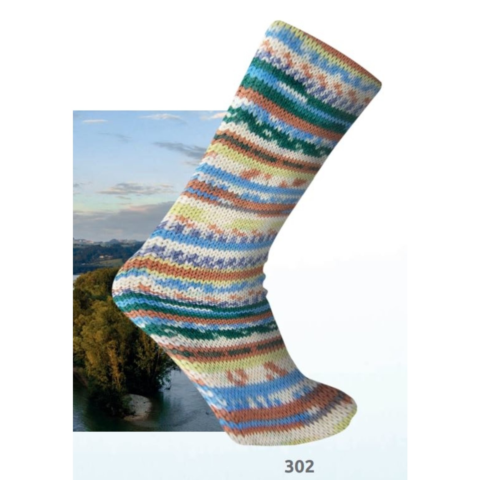 Katia Danubio Socks 302  Donker groen-Pistache-Bruin-Blauw