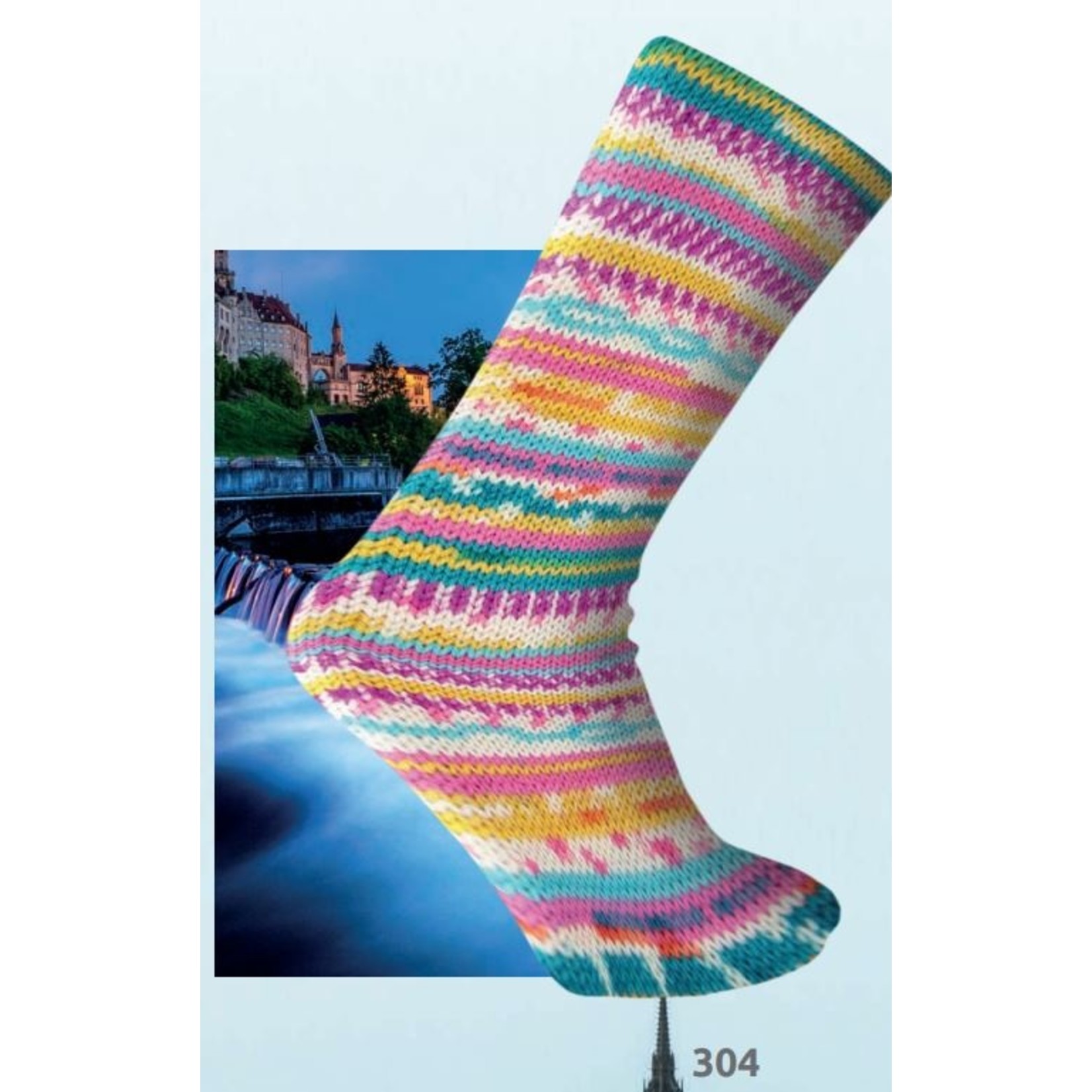 Katia Danubio Socks 304 Fuchsia-Geel-Turquoise-Donkeroranje