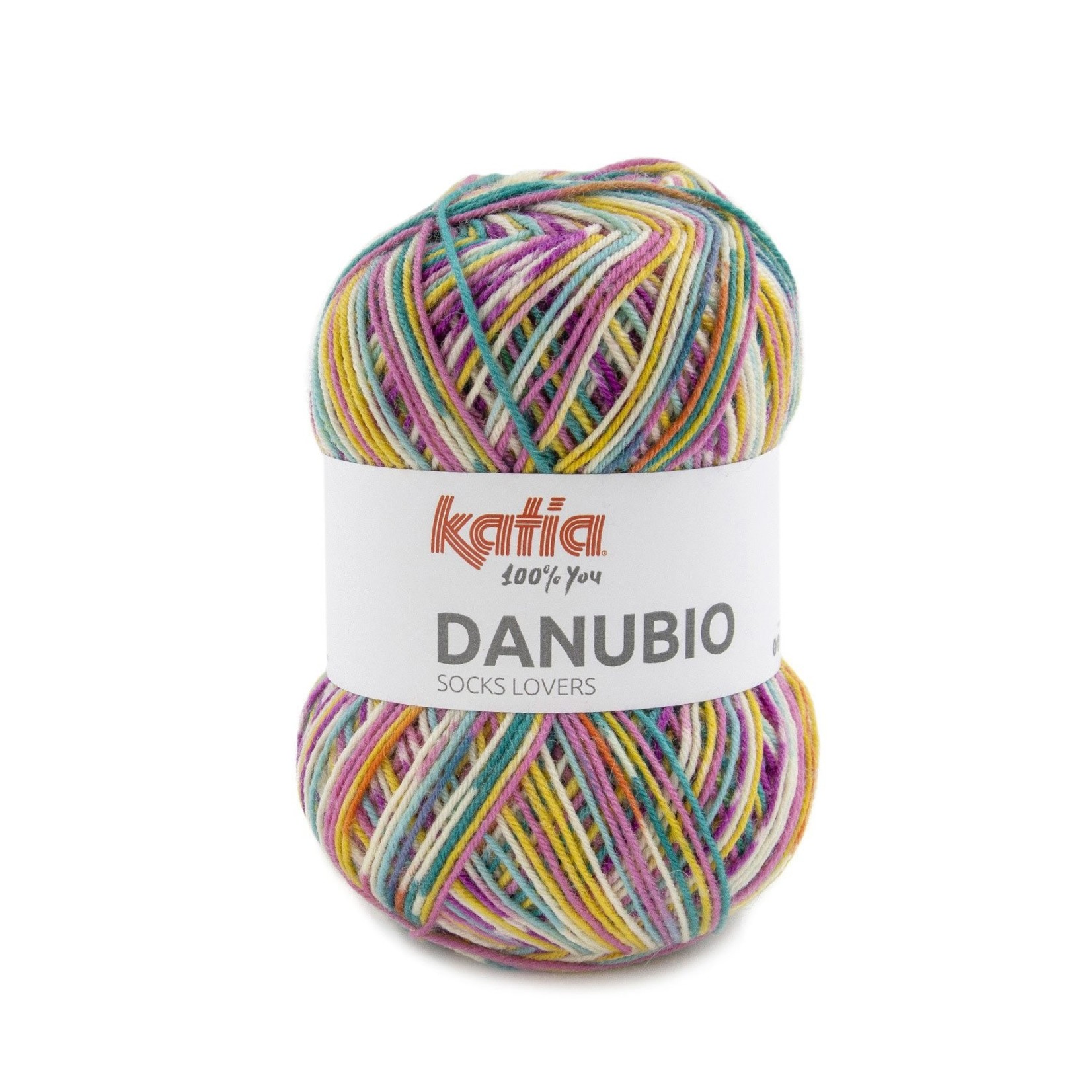 Katia Danubio Socks 304 Fuchsia-Geel-Turquoise-Donkeroranje