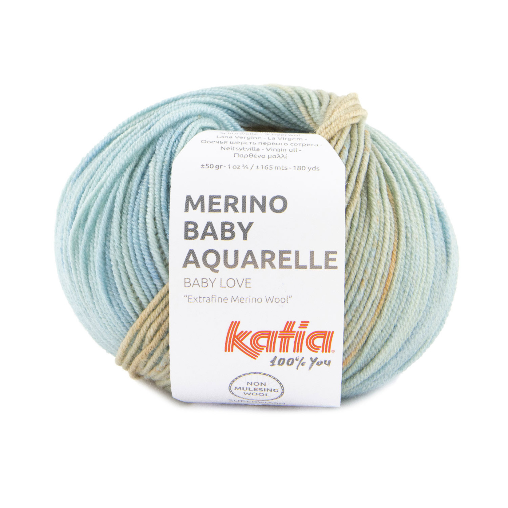 Katia Merino Baby Aquarel 350 Oranje-Beige-Blauw