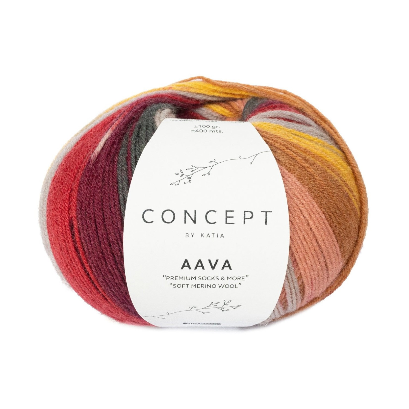 Katia Aava Socks 203 Rood-Grijs-Oker-Kauwgomroze