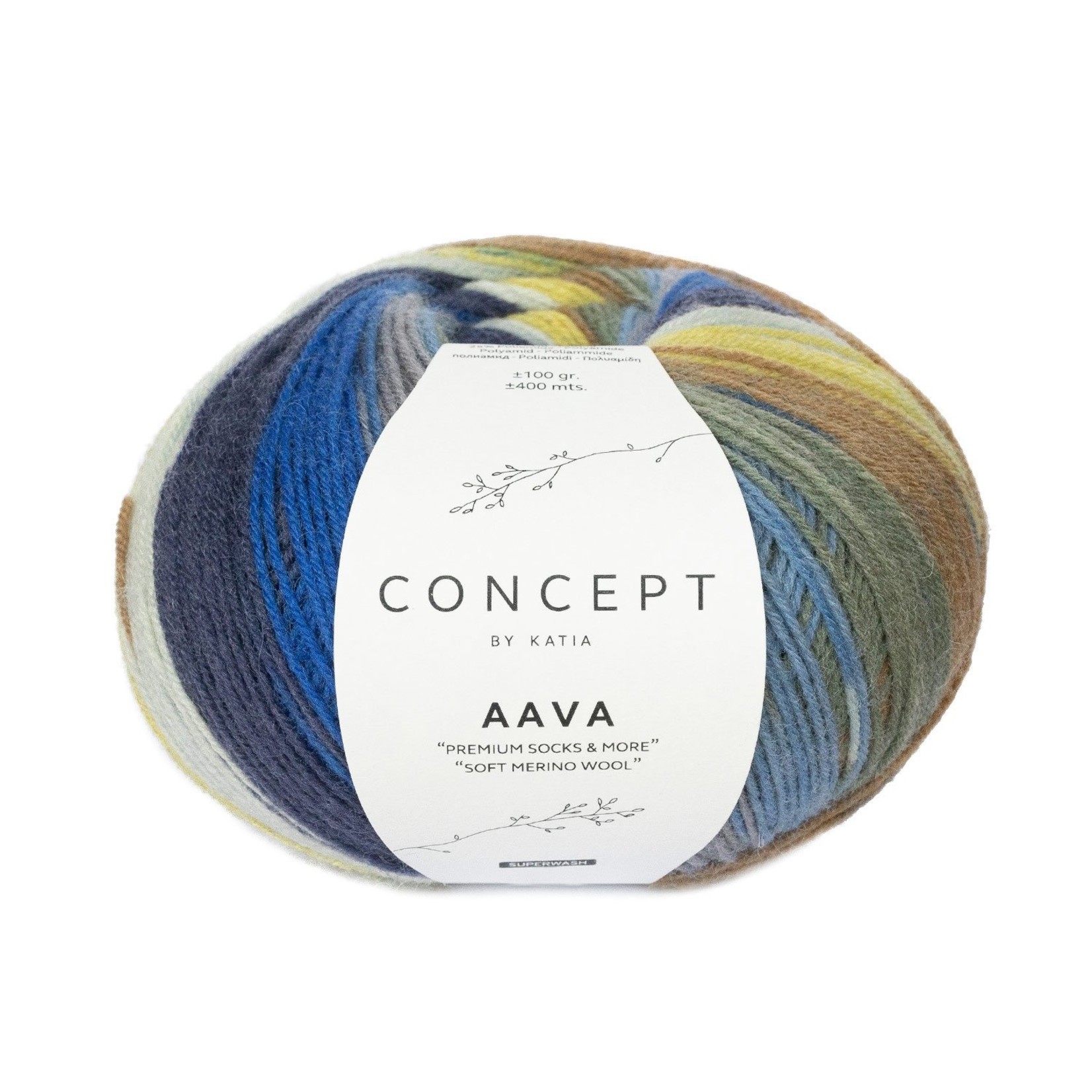 Katia Aava Socks 204 Blauw-Bruin-Geel-Grijs