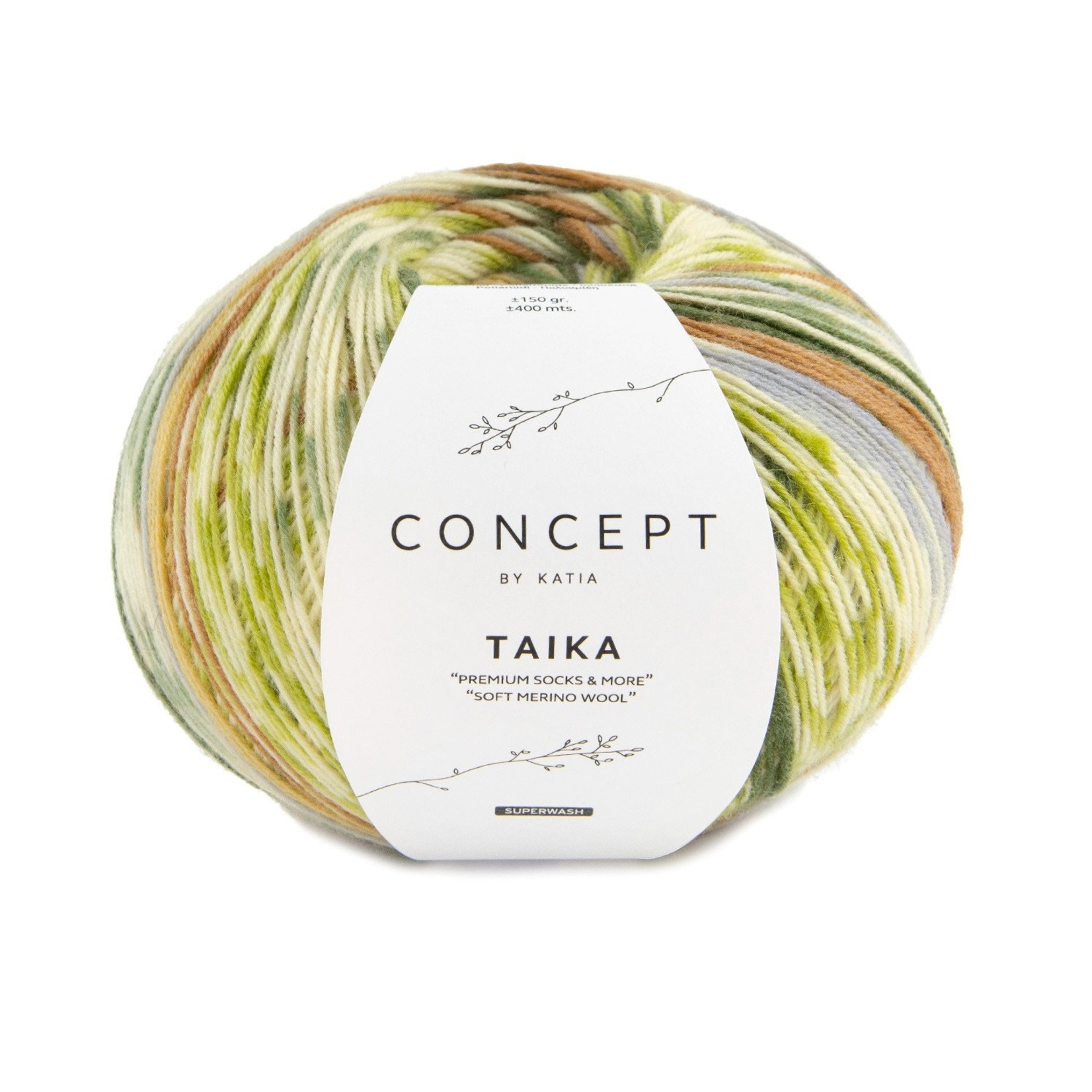 Katia Taika Socks 100 Groen-Oker-Hemelsblauw