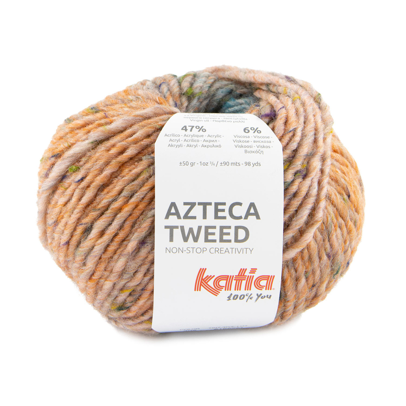 Katia Azteca Tweed 302 Kauwgomroze-Feloranje-Groenblauw